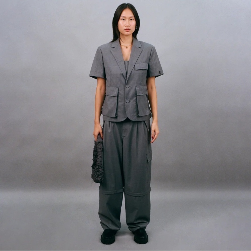 BOBBLEHAUS 100% Wool Deadstock Zip-Off Cargo Pants & Blazer Set Unisex NWT L
